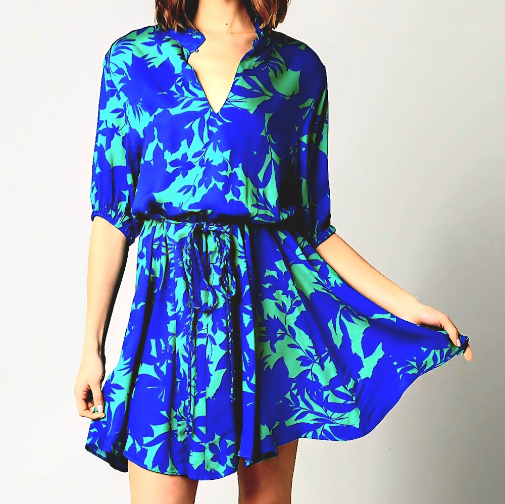 Olivaceous Blue and Green Floral Dress NEW ❤️
